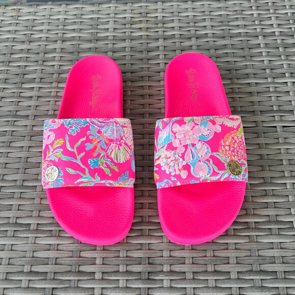 Lilly Pulitzer Cabana Slide Sandals Size 8 Pink Isle Shell Me Something Good - Picture 12 of 12